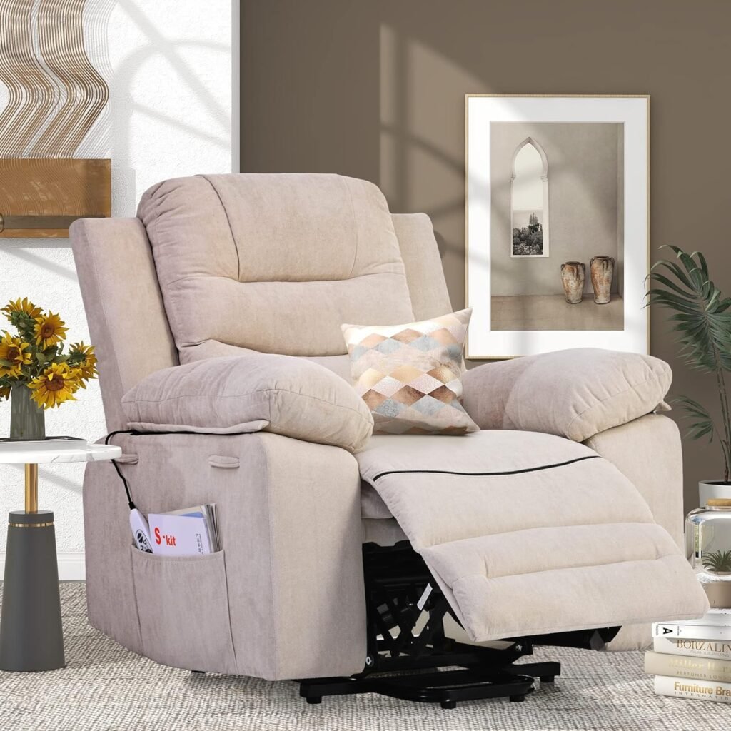 HarperBright Designs Massage Recliner, Power Lift Chair with Adjustable Massage and Heating Function, Recliner Chair with Infinite Position and Side Pocket for Living Room (Beige)