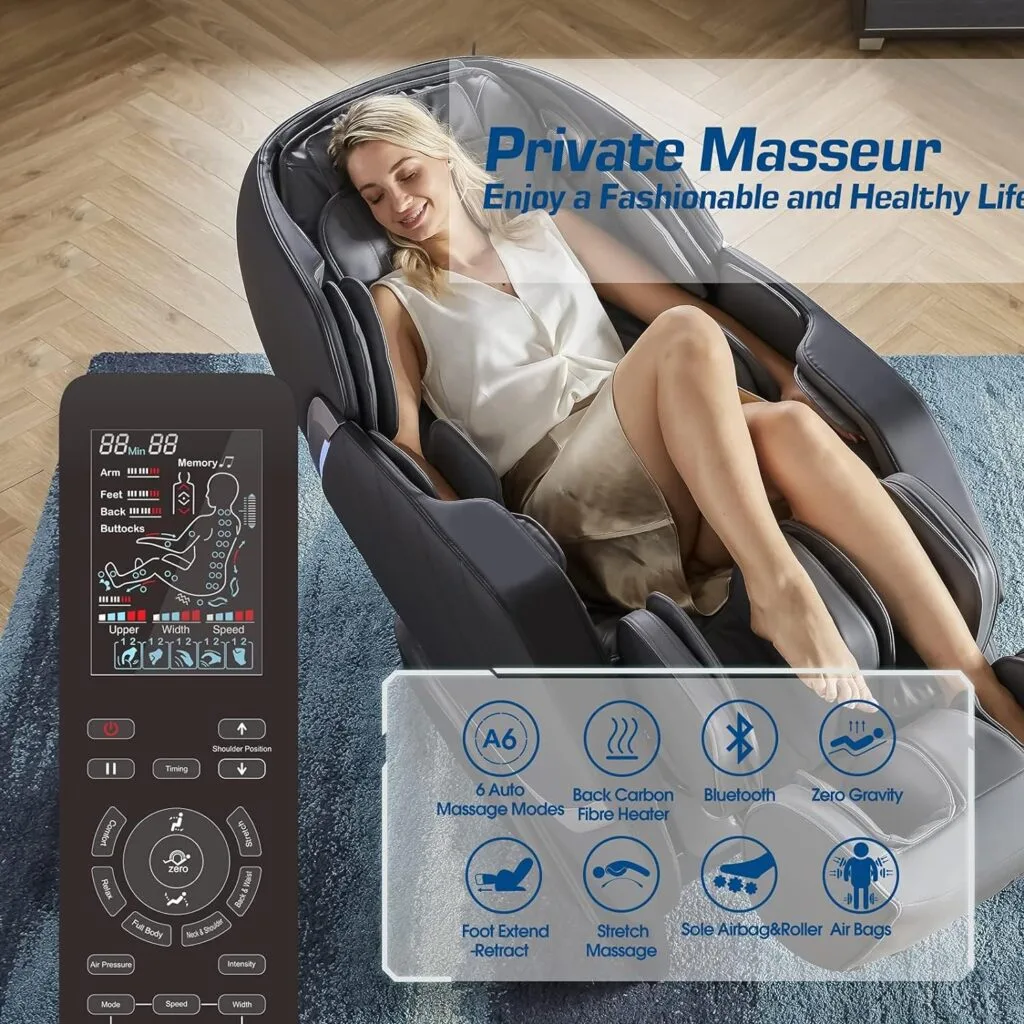 HealthRelife Massage Chair Zero Gravity, Full Body Recliner with Heat Air Pressure SL Track Airbags, Shiatsu Foot Roller Massage Thai-Stretch Bluetooth Speaker, Brown HealthRelife Massage Chair Zero Gravity, Full Body Recliner with Heat Air Pressure SL Track Airbags, Shiatsu Foot Roller Massage Thai-Stretch Bluetooth Speaker, Brown