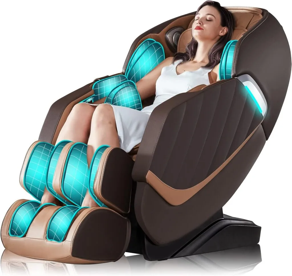 HealthRelife Massage Chair Zero Gravity, Full Body Recliner with Heat Air Pressure SL Track Airbags, Shiatsu Foot Roller Massage Thai-Stretch Bluetooth Speaker, Brown HealthRelife Massage Chair Zero Gravity, Full Body Recliner with Heat Air Pressure SL Track Airbags, Shiatsu Foot Roller Massage Thai-Stretch Bluetooth Speaker, Brown