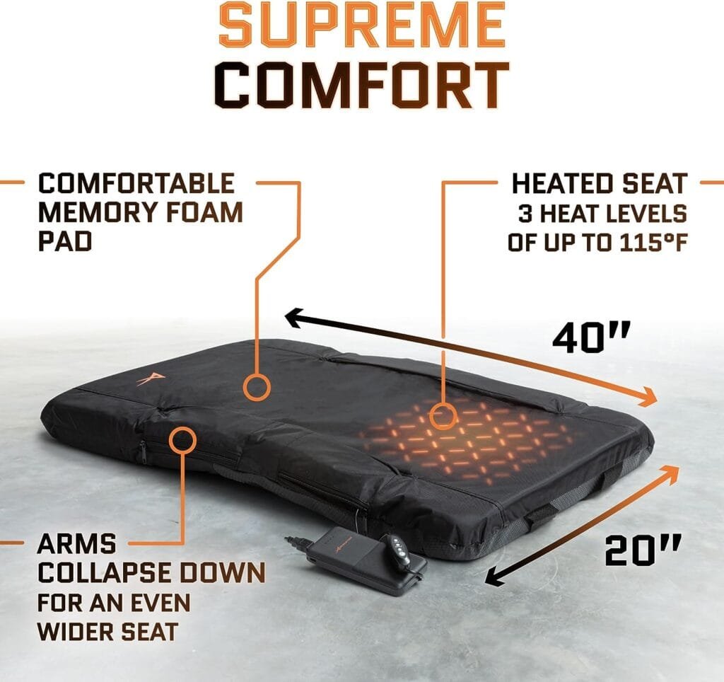 Heated Stadium Seats for Bleachers with Back Support – USB Battery Included - Upgraded 3 Levels of Heat - Foldable Chair - Cushioned, 4 Pockets for Snacks, Cup Holder - for Camping, Games  Sports