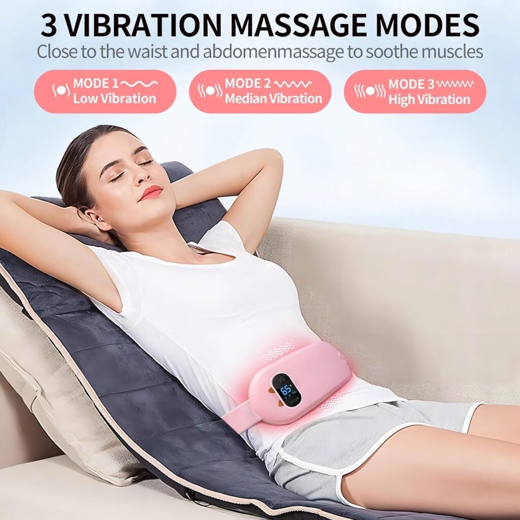 Heating Pad,Portable Cordless Heating Pad with 3 Heat Levels and 3 Massage Modes, 5s Fast Heating Pad Cramps Heat Belly Wrap Belt with Vibration Massage for Women and Girl(Pink)