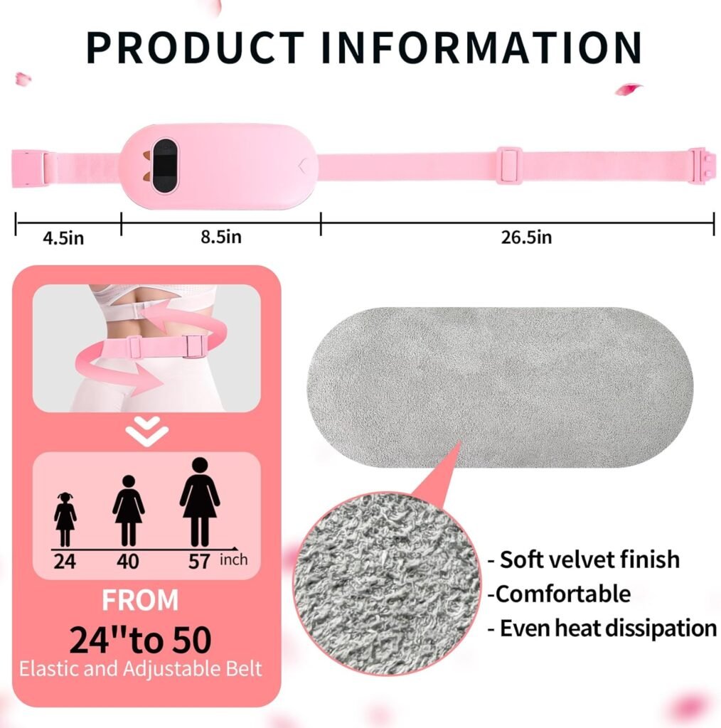 Heating Pad,Portable Cordless Heating Pad with 3 Heat Levels and 3 Massage Modes, 5s Fast Heating Pad Cramps Heat Belly Wrap Belt with Vibration Massage for Women and Girl(Pink)