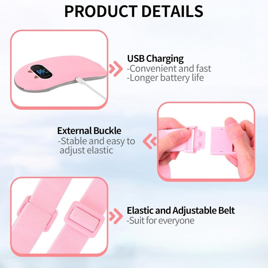 Heating Pad,Portable Cordless Heating Pad with 3 Heat Levels and 3 Massage Modes, 5s Fast Heating Pad Cramps Heat Belly Wrap Belt with Vibration Massage for Women and Girl(Pink)