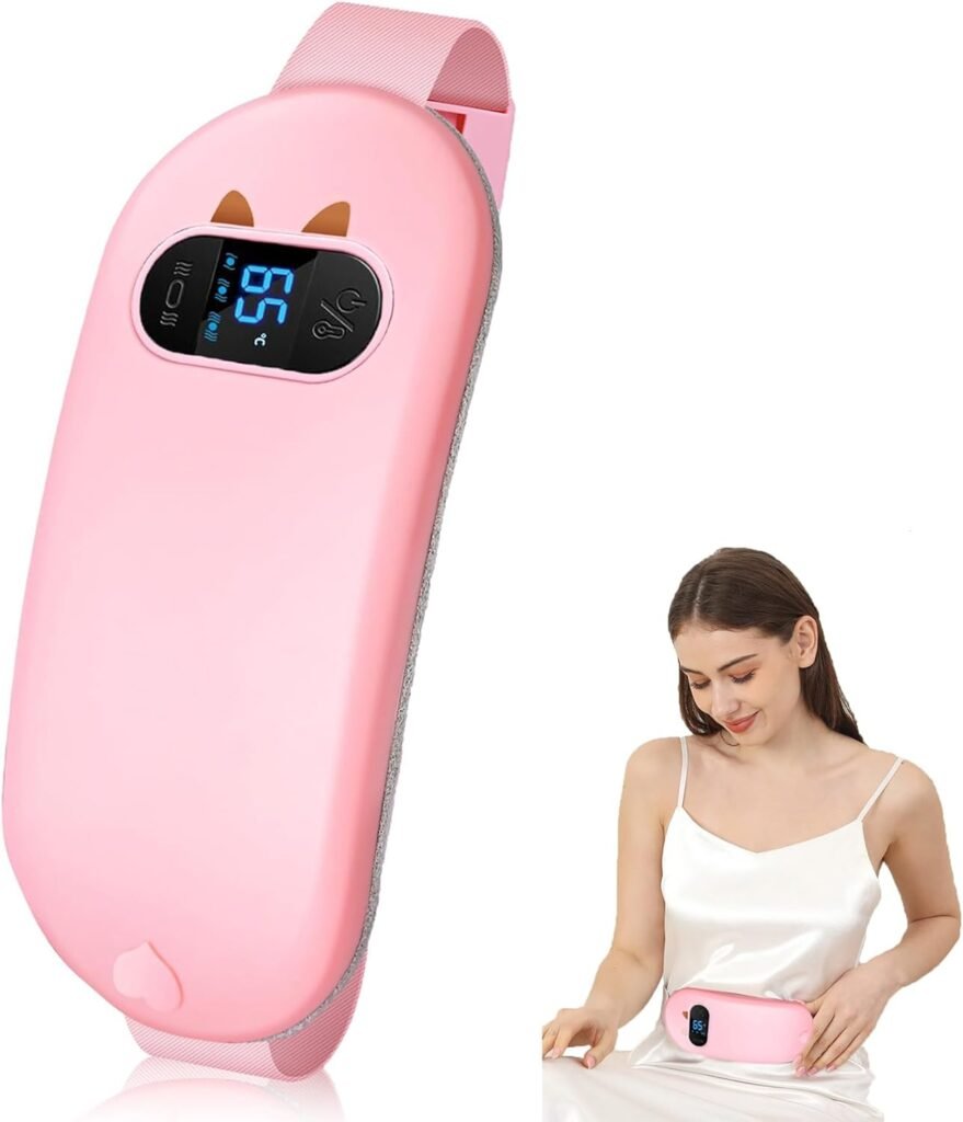 Heating Pad,Portable Cordless Heating Pad with 3 Heat Levels and 3 Massage Modes, 5s Fast Heating Pad Cramps Heat Belly Wrap Belt with Vibration Massage for Women and Girl(Pink)