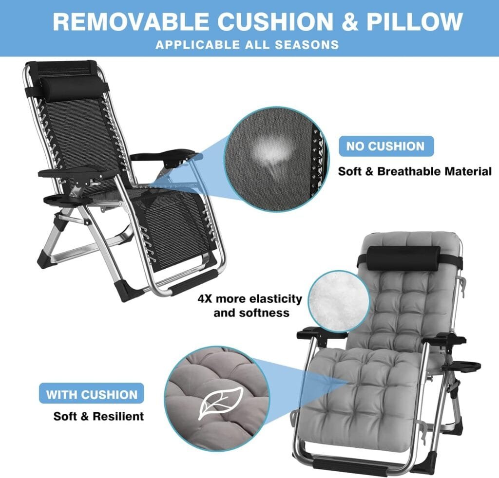 HEY FOLY Zero Gravity Chairs,Recliner Chair for Indoor Outdoor,XL Padded Patio Lounge Chair with Headrest, Lawn Chair, Cup Holder,Support 440lb,Black