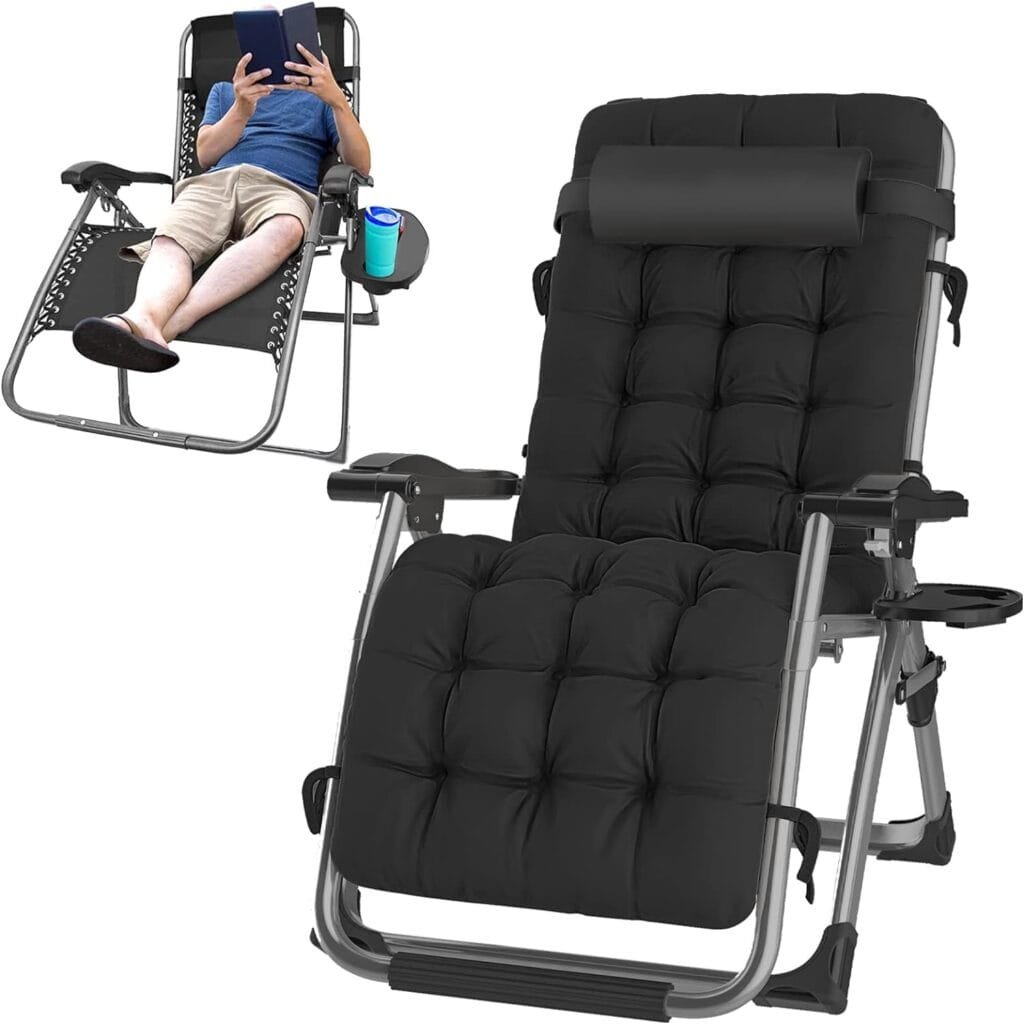 HEY FOLY Zero Gravity Chairs,Recliner Chair for Indoor Outdoor,XL Padded Patio Lounge Chair with Headrest, Lawn Chair, Cup Holder,Support 440lb,Black