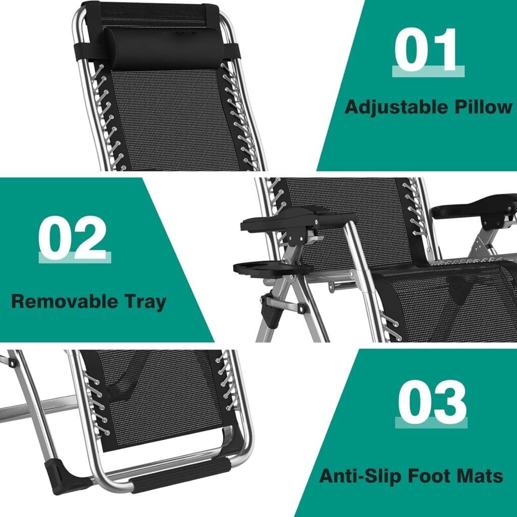 HEY FOLY Zero Gravity Chairs,Recliner Chair for Indoor Outdoor,XL Padded Patio Lounge Chair with Headrest, Lawn Chair, Cup Holder,Support 440lb,Black