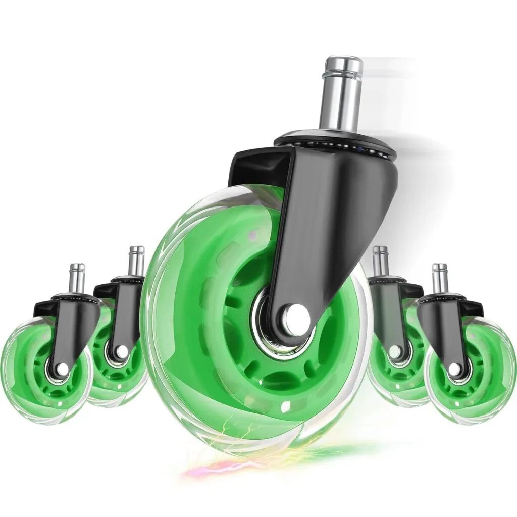 Hivexagon Office Chair Caster with RGB Color Changing Lights Set of 5 Rubber Replacement, Heavy Duty Universal Quiet Rolling Casters Fit Standard Office Chair for Hardwood Floors, Tiles and Carpet Hivexagon Office Chair Caster with RGB Color Changing Lights Set of 5 Rubber Replacement, Heavy Duty Universal Quiet Rolling Casters Fit Standard Office Chair for Hardwood Floors, Tiles and Carpet