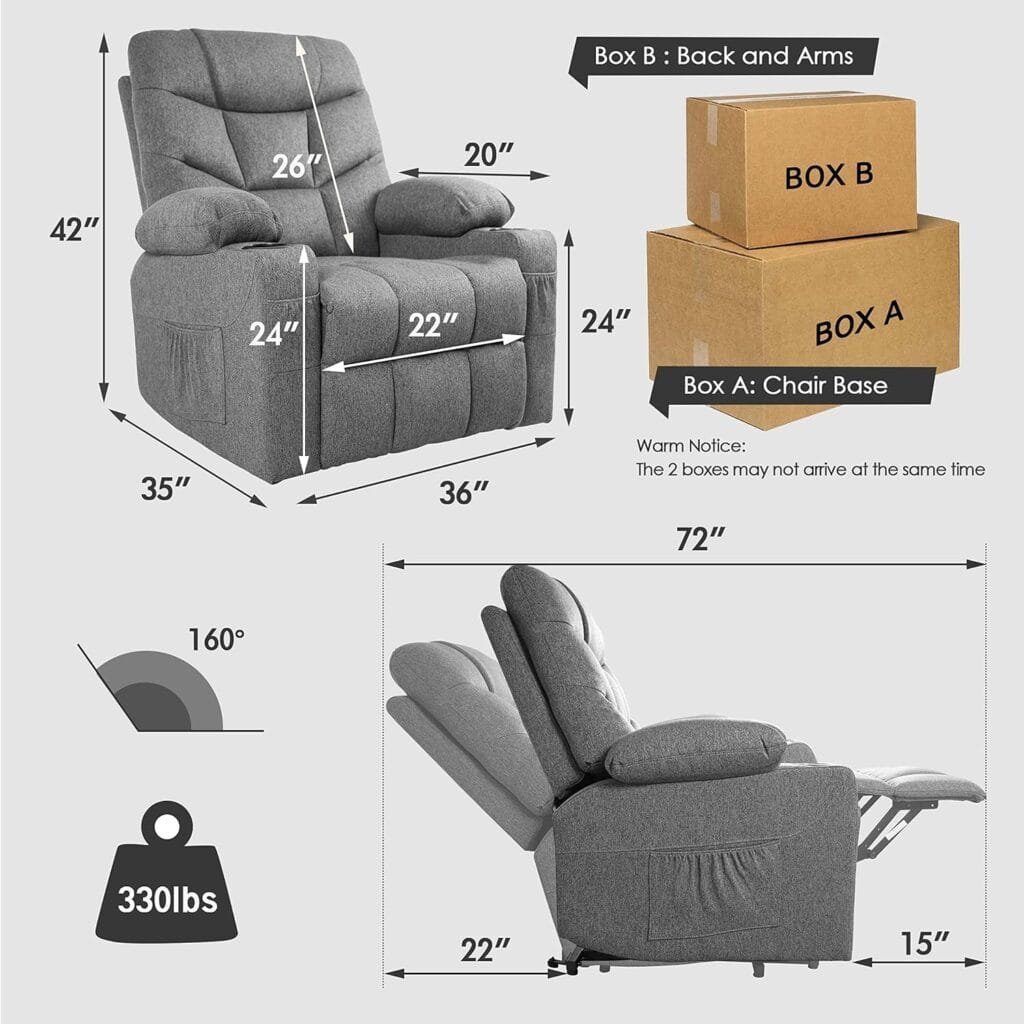 Homajor Power Lift Recliner for Elderly, Adults, Lift Chair with Massage and Heating,Remote Control and Two Cup Holders,Dark Grey