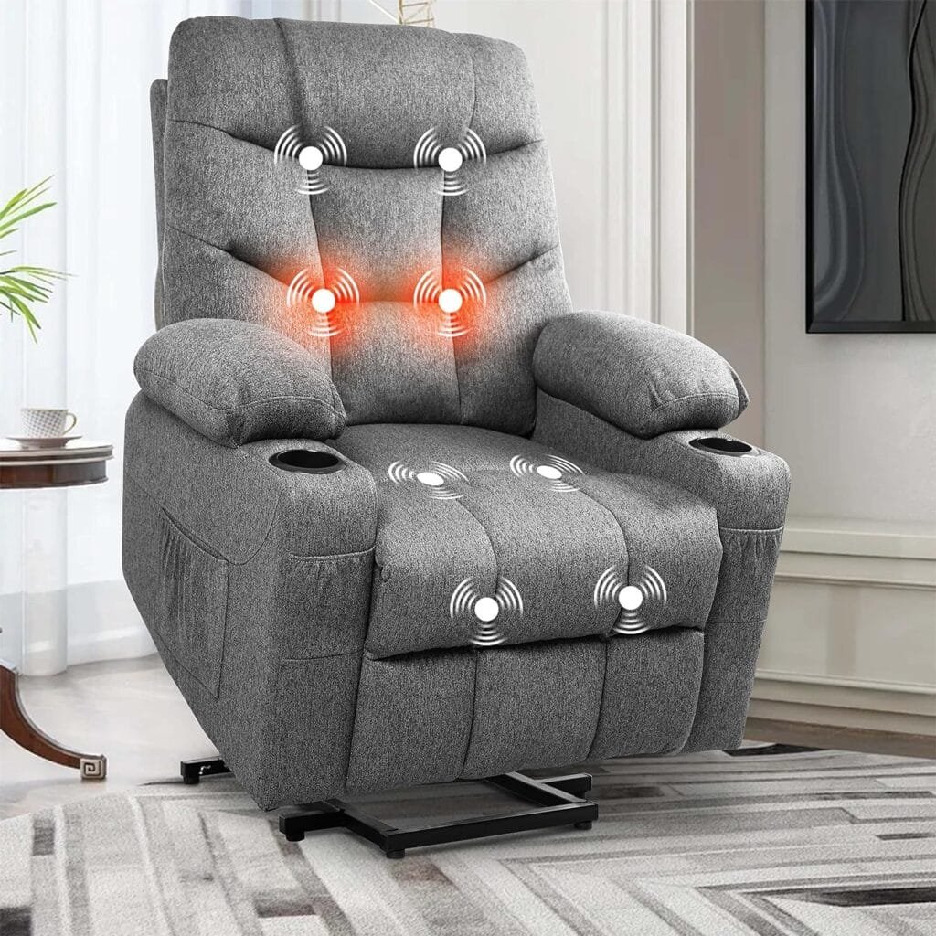 Homajor Power Lift Recliner for Elderly, Adults, Lift Chair with Massage and Heating,Remote Control and Two Cup Holders,Dark Grey