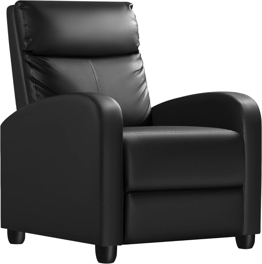 Homall Recliner Chair, Recliner Sofa PU Leather for Adults, Recliners Home Theater Seating with Lumbar Support, Reclining Sofa Chair for Living Room (Black, Leather)