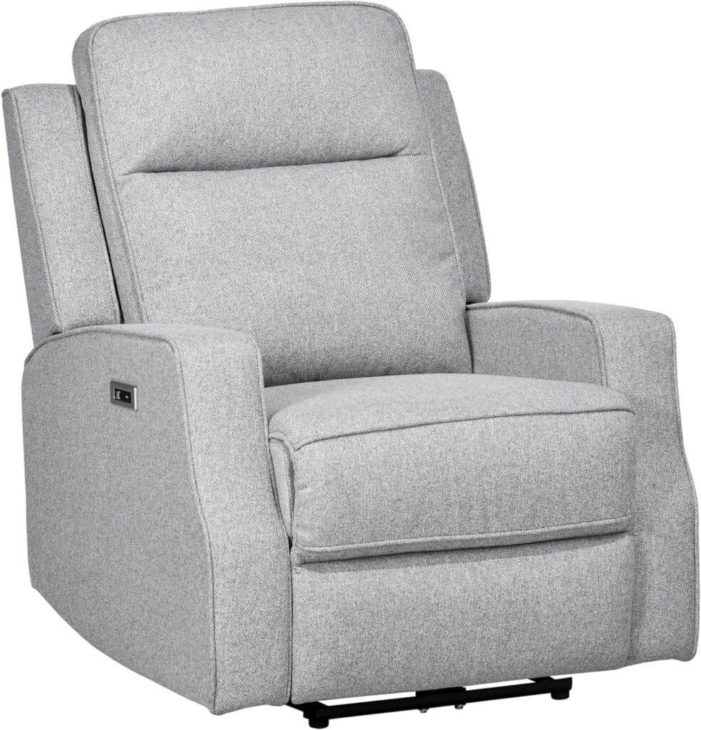 HOMCOM Electric Power Recliner, Wall Hugger Armchair with USB Charging Station, Sofa Recliner with Linen Upholstered Seat and Retractable Footrest, Gray