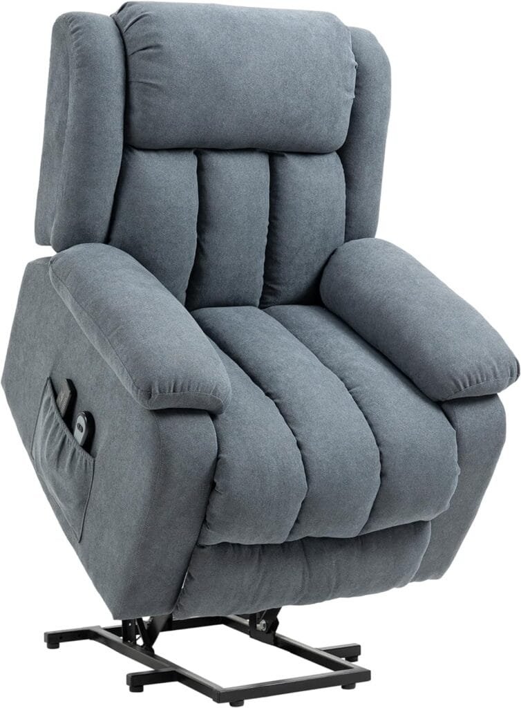 HOMCOM Power Lift Chair for Elderly Big and Tall with Massage, Linen Fabric Upholstered Recliner Sofa Chair with Remote Control, Side Pockets, Grey