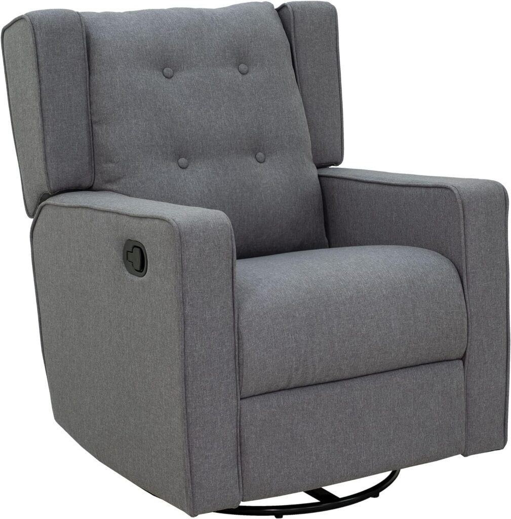 HOMCOM Wingback Recliner Chair Manual Rocking Sofa 360° Swivel Glider with Button Tufted, Padded Seat, Single Home Theater Seating for Living Room Bedroom, Grey