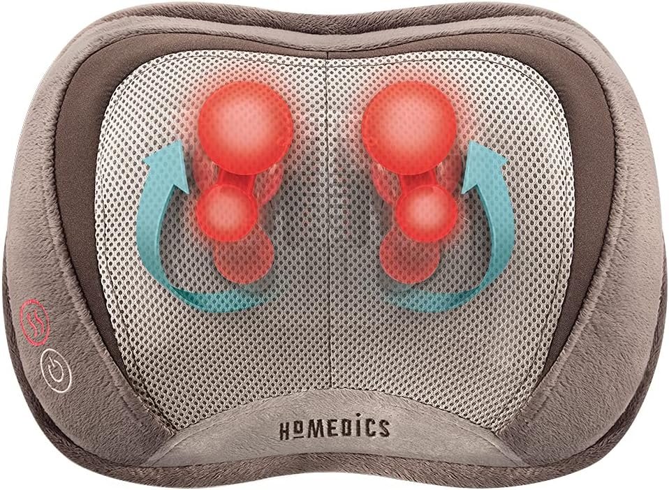 Homedics Back and Neck Massager, Portable Shiatsu All Body Massage Pillow with Heat, Targets Upper and Lower Back, Neck and Shoulders. Lightweight for Travel