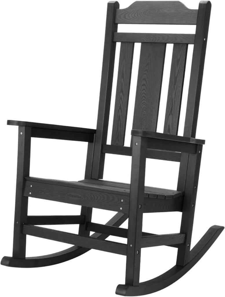 hOmeHua Patio Rocking Chair, All Weather Resistant Outdoor Indoor Fade-Resistant Patio Rocker Chair，Stable Durable Smooth Rocking, Comfortable Easy to Maintain, Load Bearing 350 lbs - Black