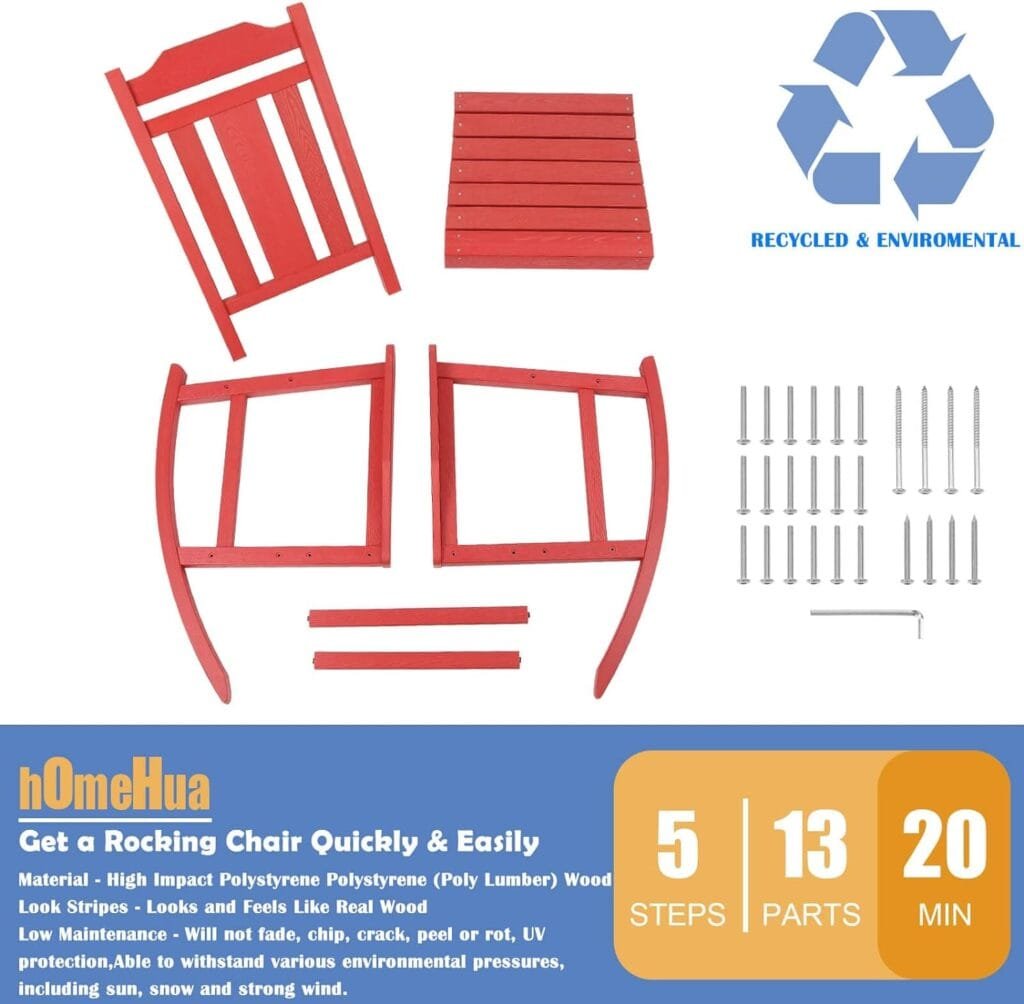 hOmeHua Patio Rocking Chair, All Weather Resistant Outdoor Indoor Fade-Resistant Patio Rocker Chair，Stable Durable Smooth Rocking, Comfortable Easy to Maintain, Load Bearing 350 lbs - Black