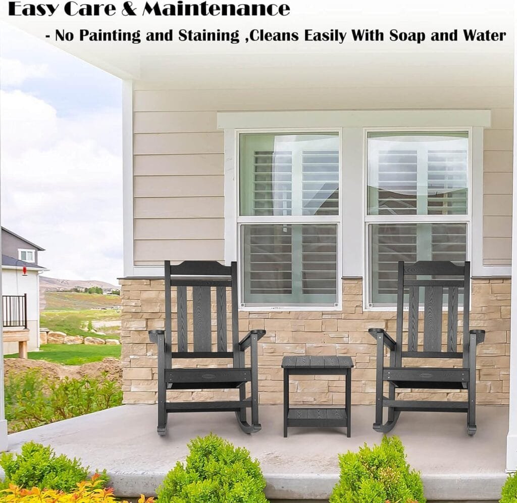 hOmeHua Patio Rocking Chair, All Weather Resistant Outdoor Indoor Fade-Resistant Patio Rocker Chair，Stable Durable Smooth Rocking, Comfortable Easy to Maintain, Load Bearing 350 lbs - Black