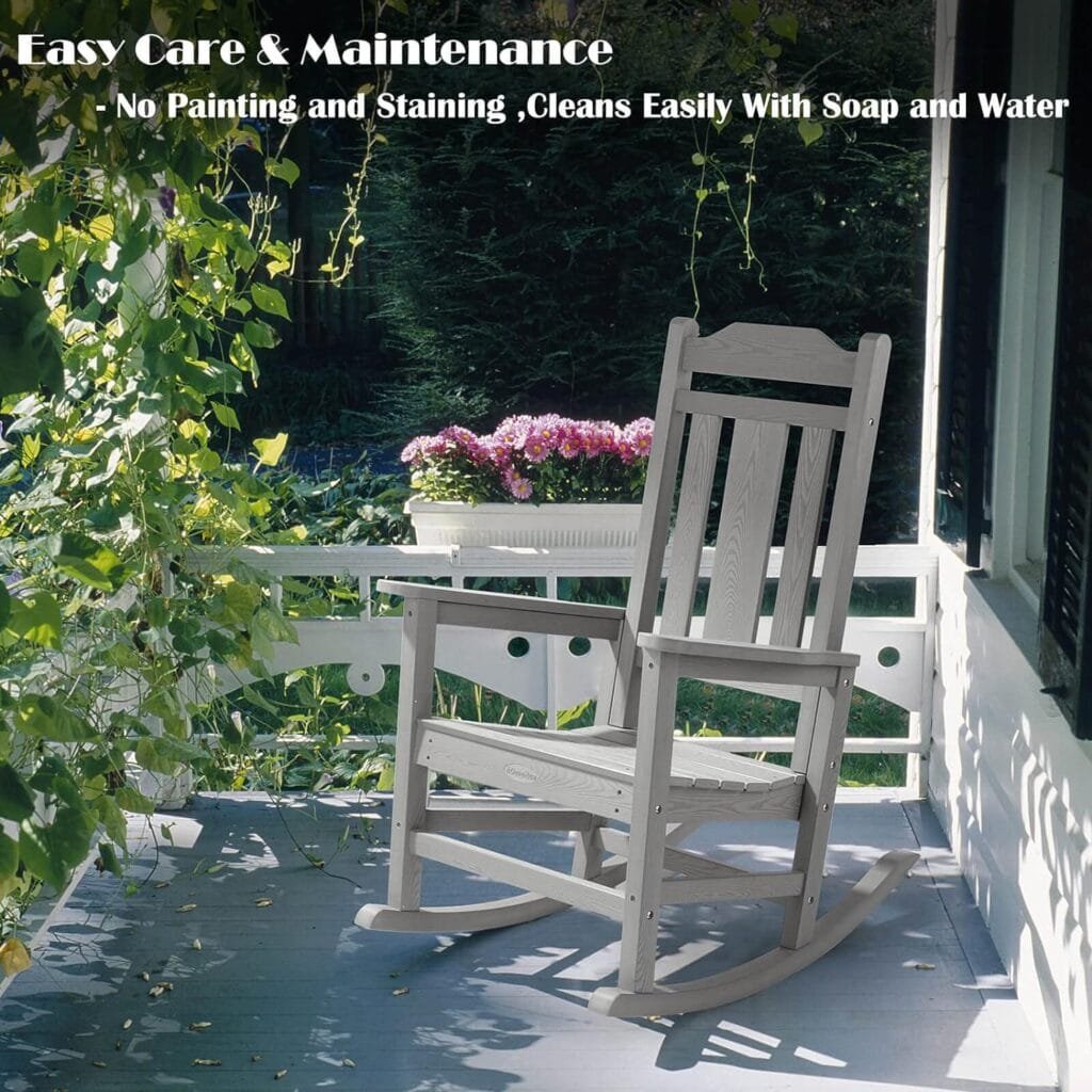 hOmeHua Patio Rocking Chair, All Weather Resistant Outdoor Indoor Fade-Resistant Patio Rocker Chair，Stable Durable Smooth Rocking, Comfortable Easy to Maintain, Load Bearing 350 lbs - Black