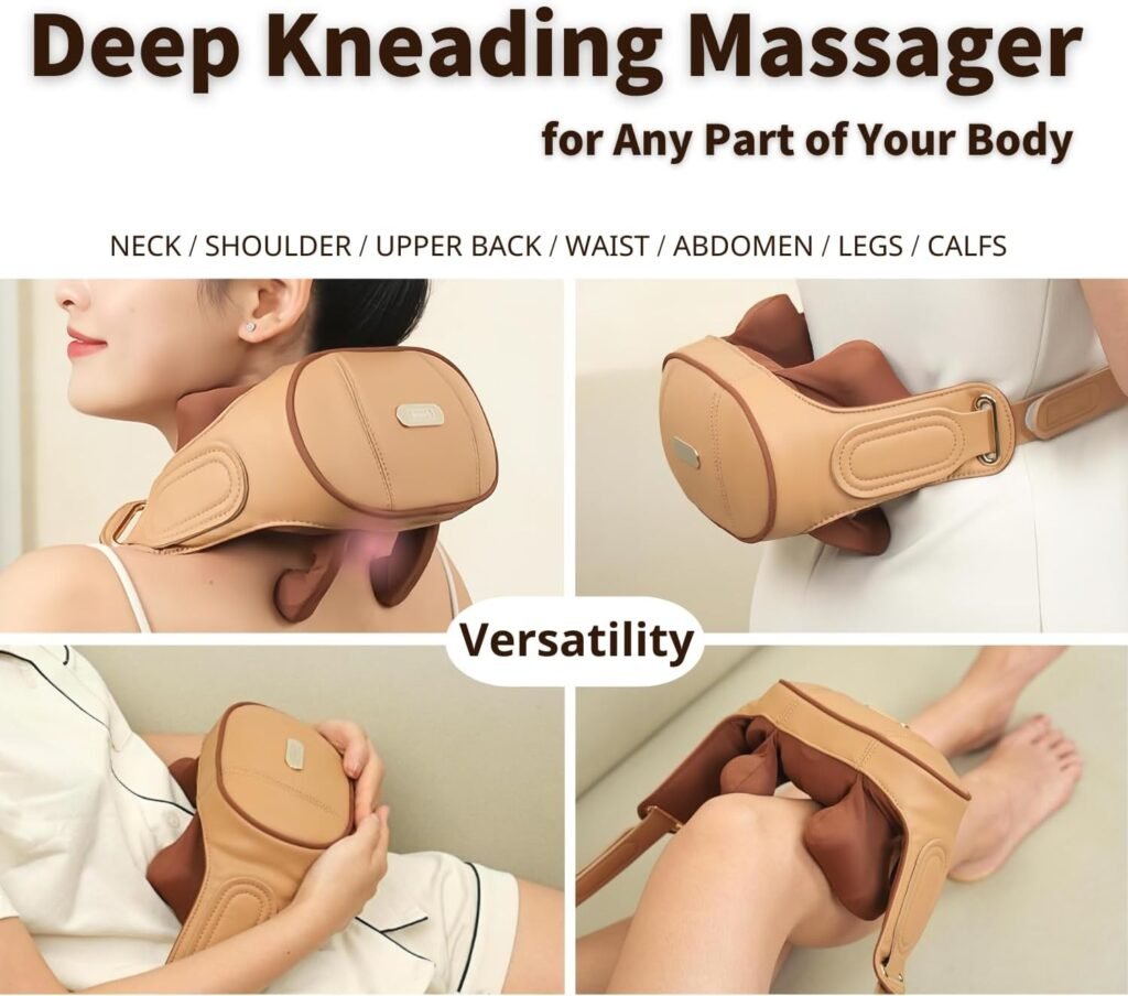 Homesnew Deep Kneading Neck and Shoulder Massager with Heat, Electric Deep Tissue 3D Shiatsu Neck Massager Cordless Rechargable for Back, Shoulder, Lumbar and Calve, Ideal for Gifts (Sandy Brown)