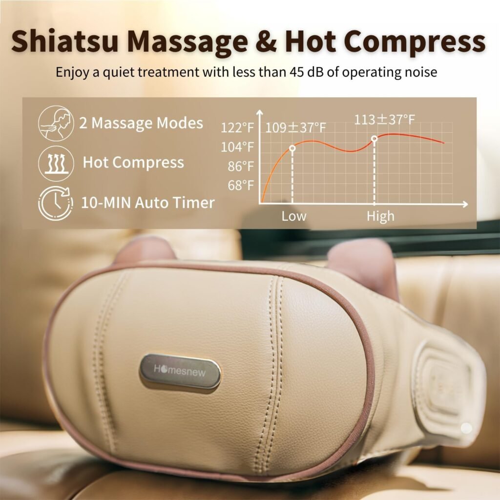 Homesnew Deep Kneading Neck and Shoulder Massager with Heat, Electric Deep Tissue 3D Shiatsu Neck Massager Cordless Rechargable for Back, Shoulder, Lumbar and Calve, Ideal for Gifts (Sandy Brown)