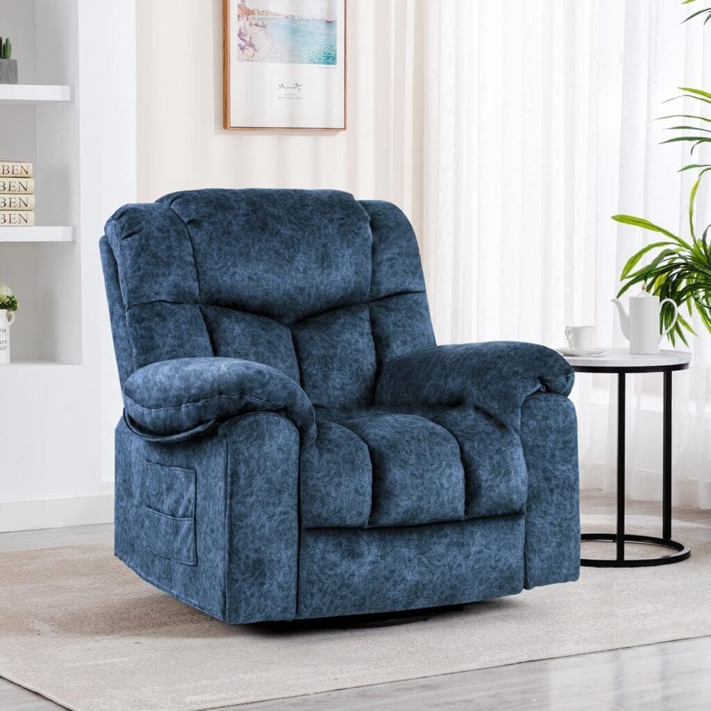 HOMYEDAMIC Recliner Chair Massage Rocker Swivel Heated with Hideable Cup Holders, Oversized Lounge Wide Lazy Boy Ergonomic Single Sofa Seat for Living Room Bedroom (9020-Blue)