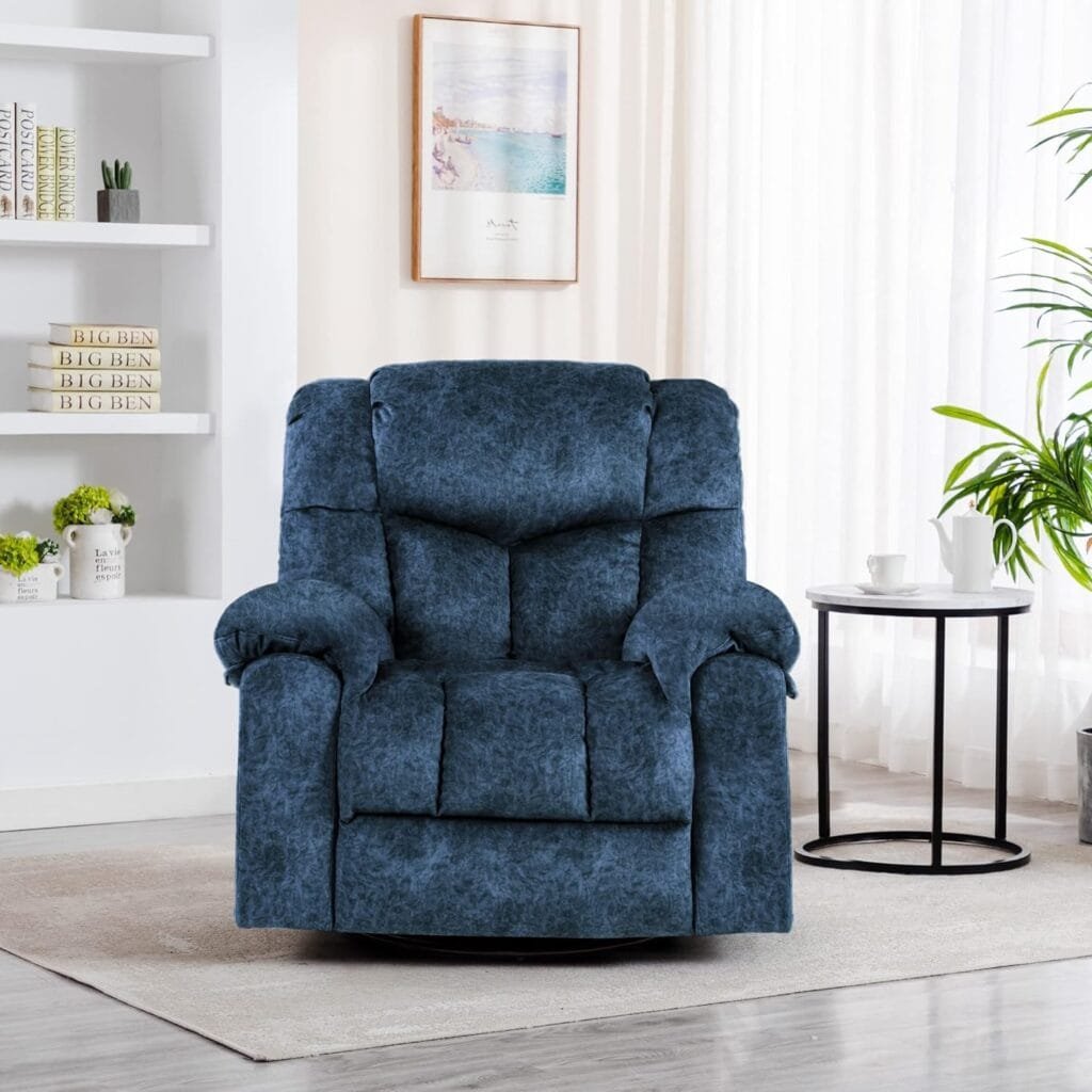 HOMYEDAMIC Recliner Chair Massage Rocker Swivel Heated with Hideable Cup Holders, Oversized Lounge Wide Lazy Boy Ergonomic Single Sofa Seat for Living Room Bedroom (9020-Blue)