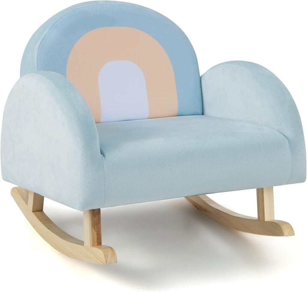 HONEY JOY Toddler Rocking Chair, Kids Rocker Chair with Solid Wood Frame  Velvet Cover, Kids Furniture Sofa w/Anti-Tipping Design, Toddler Couch for Kids Room, Playroom, Nursery, Bedroom (Light Blue)