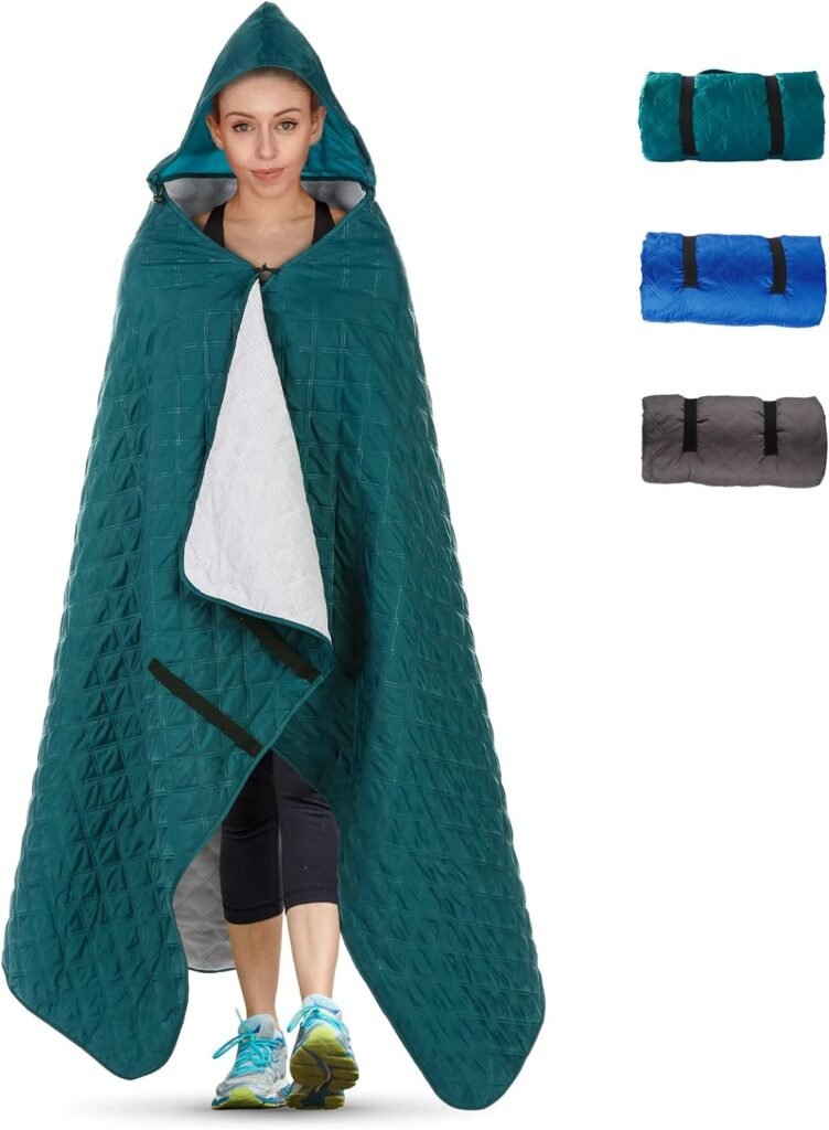 Hooded Outdoor Blanket, Extra Large (82 x 55) Waterproof Camping Blanket, Quilted, Thick Fleece, Warm, Windproof, Sand Proof, Portable and Wear-Resistant, Perfect for Stadium, Picnic, Camping