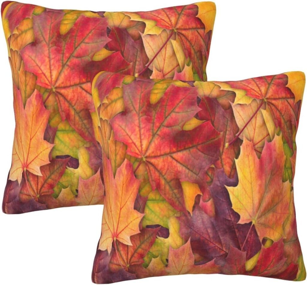 HOYYU Fall Maple Leaves Throw Pillow Covers 18x18 Set of 2 Autumn Decorative Pillowcase Cushion Covers Soft Velvet Pillow Cases for Sofa Couch Bed Car Bedroom Fall Thanksgiving Decor