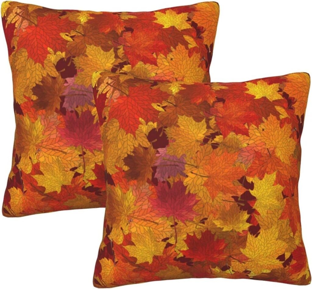 HOYYU Fall Maple Leaves Throw Pillow Covers 18x18 Set of 2 Autumn Decorative Pillowcase Cushion Covers Soft Velvet Pillow Cases for Sofa Couch Bed Car Bedroom Fall Thanksgiving Decor