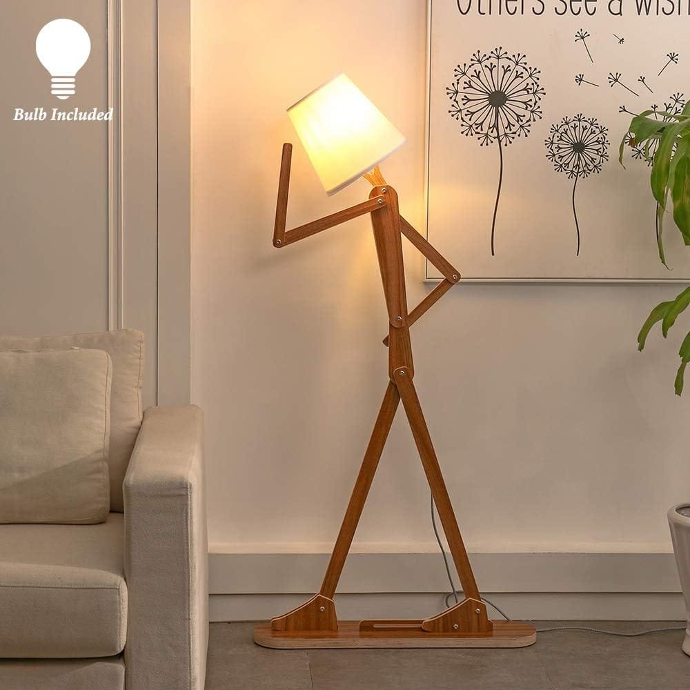 HROOME Cool Creative Floor Lamps Wood Tall Decorative Corner Reading Standing Swing Arm Light for Living Room Bedroom Office Farmhouse Kids Boys Girls Gift - with LED Bulb (Orange)