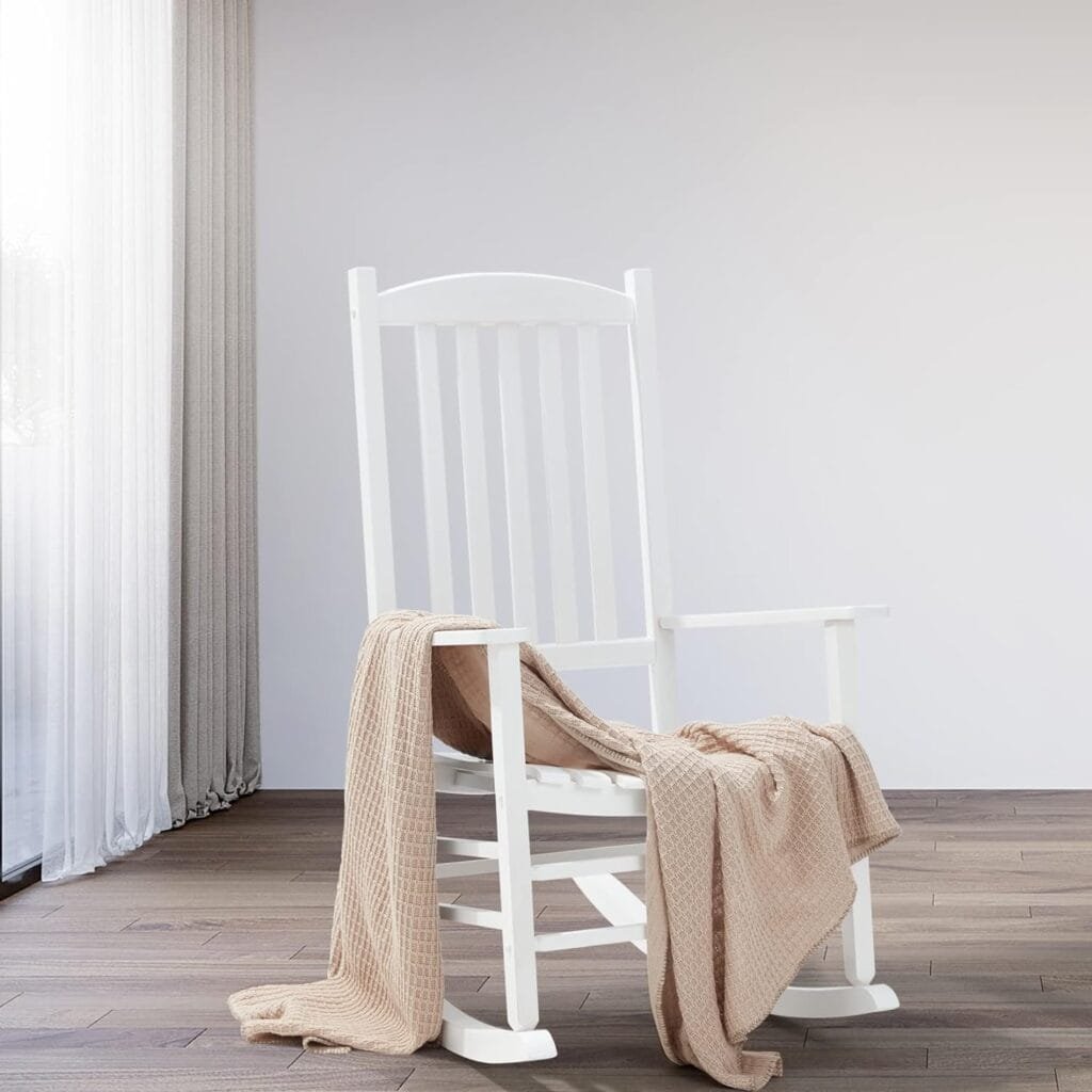 Hupmad Wooden Rocking Chair Rocker Outdoor Oversized Porch Rocker Chair,Patio Wooden Rocker with High Back and Armrest,All Weather Rocker Slatted for Backyard,Garden,400 lbs Support,White