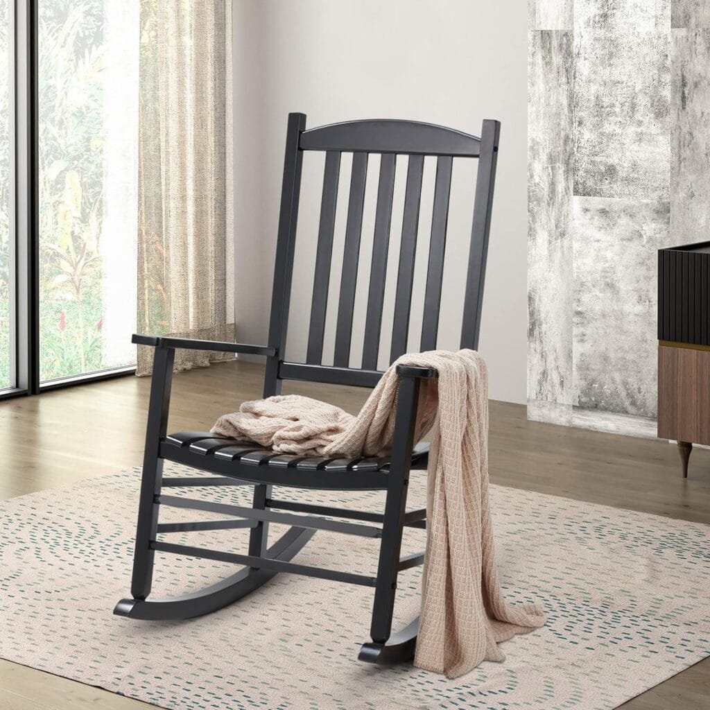 Hupmad Wooden Rocking Chair Rocker Outdoor Oversized Porch Rocker Chair,Patio Wooden Rocker with High Back and Armrest,All Weather Rocker Slatted for Backyard,Garden,400 lbs Support,White