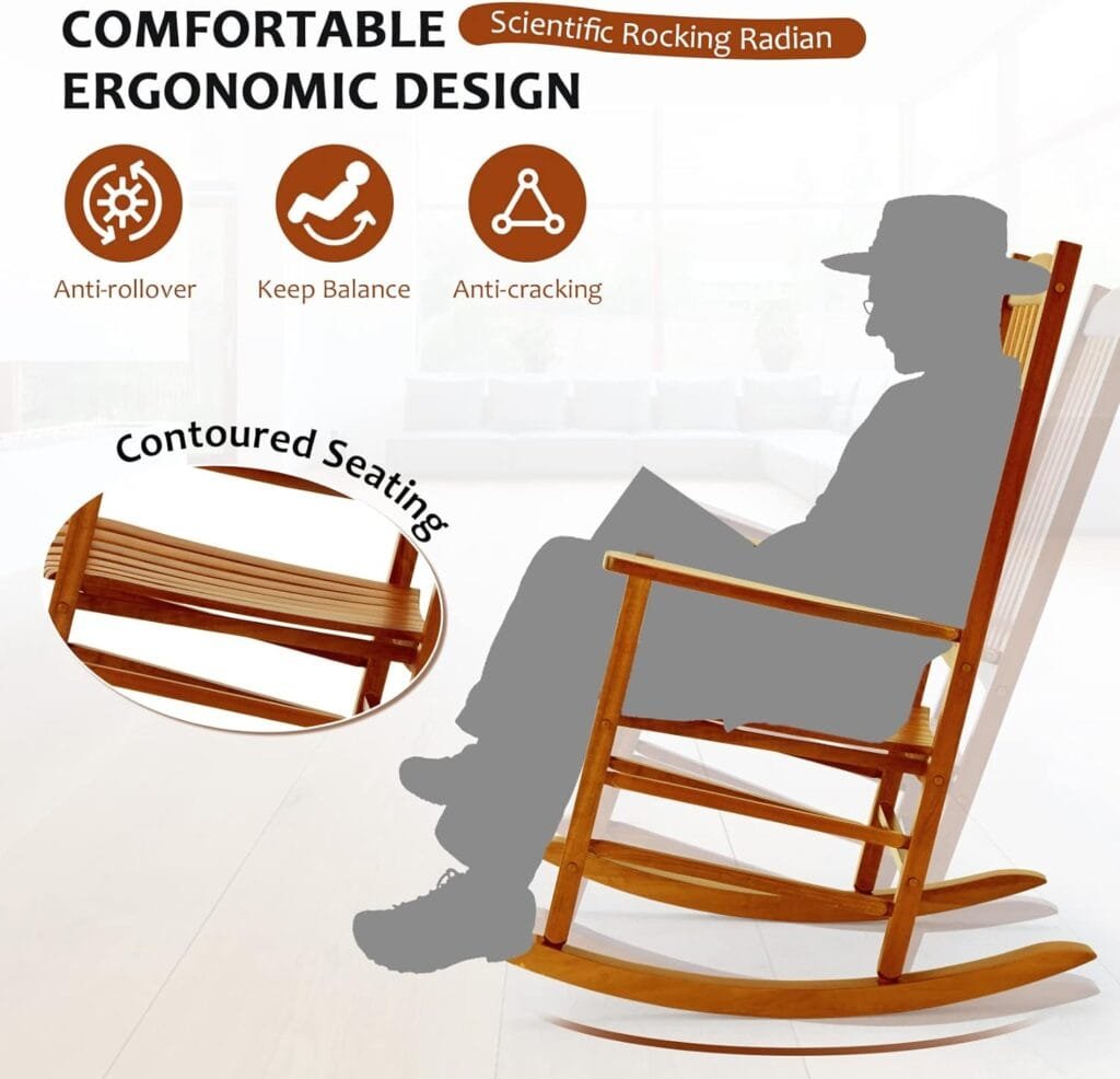 Hupmad Wooden Rocking Chair Rocker Outdoor Oversized Porch Rocker Chair,Patio Wooden Rocker with High Back and Armrest,All Weather Rocker Slatted for Backyard,Garden,400 lbs Support,White