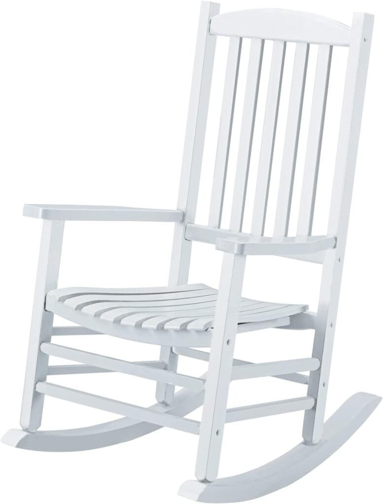 Hupmad Wooden Rocking Chair Rocker Outdoor Oversized Porch Rocker Chair,Patio Wooden Rocker with High Back and Armrest,All Weather Rocker Slatted for Backyard,Garden,400 lbs Support,White