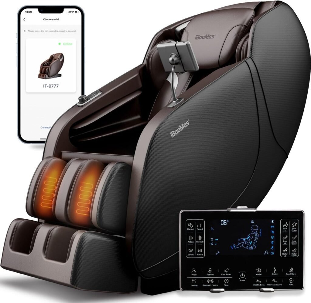 iBooMas 4D Massage Chair Zero Gravity Massage Chair Full Body, SL Track with Shoulder Back and Leg Heat, APP Control, Foot Roller, Bluetooth, Airbags, Body Scan(Brown+Black)