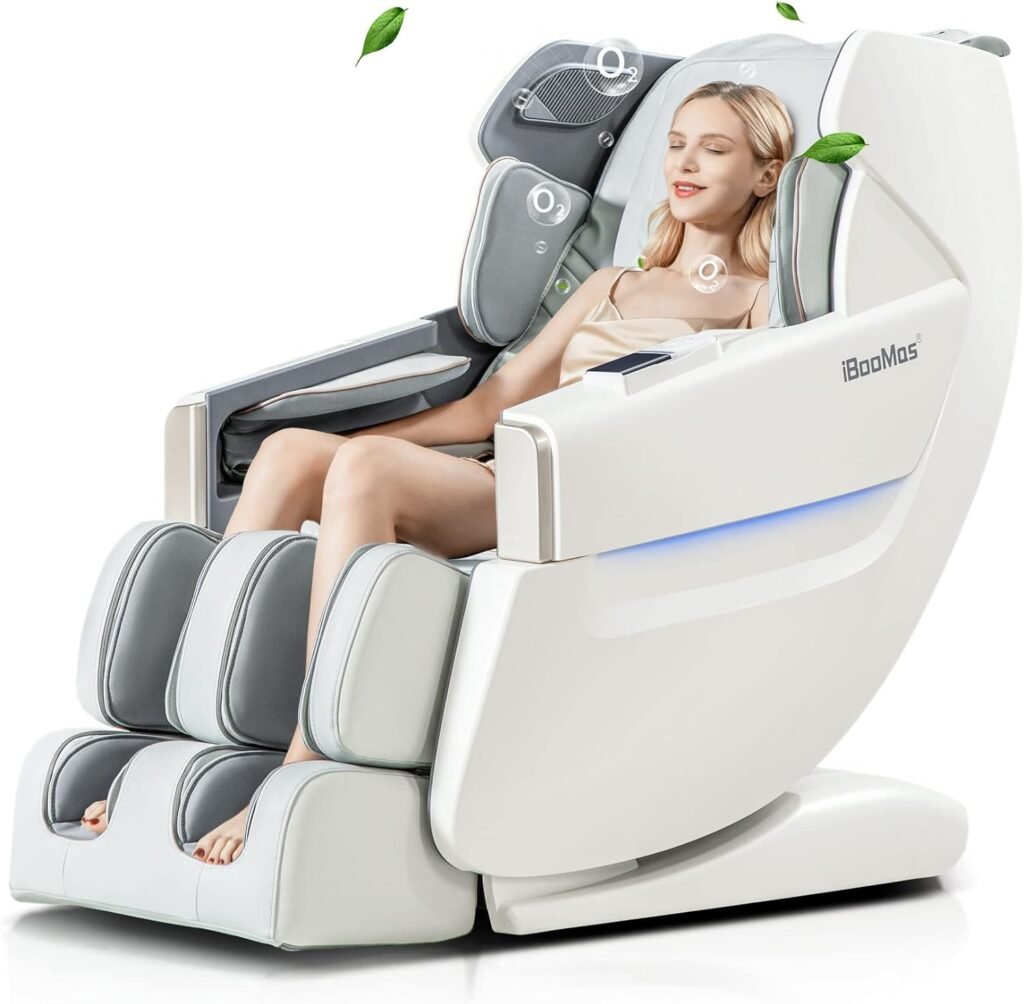 iBooMas SL Track Massage Chair, AI Voice Massage Chair Zero Gravity Full Body with Back and Foot Heating,Thai Stretching,Shortcut Key,Auto Scan,Negative Ions,Foot Rollers(White) R8603