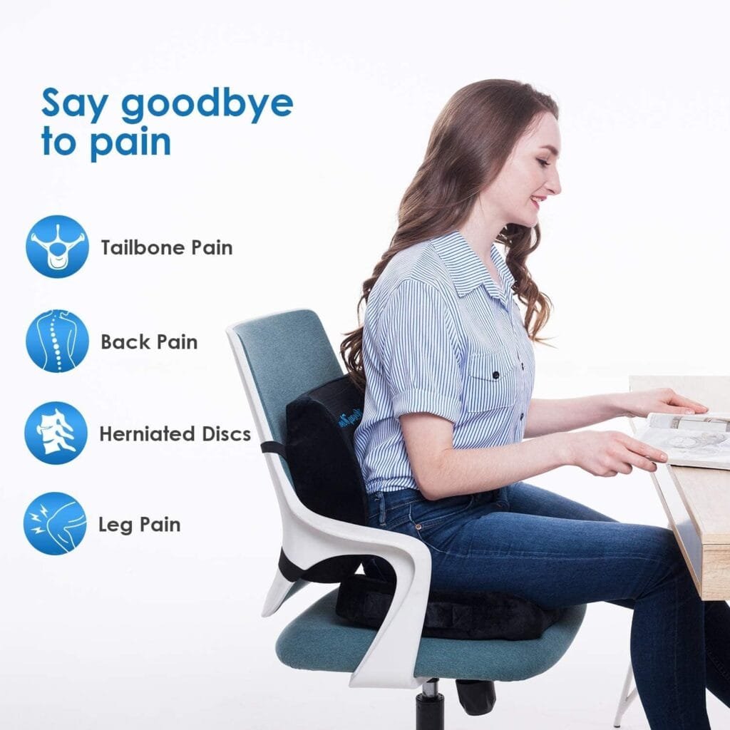 iCozyHome Coccyx Lumbar Support Pillow for Office Desk Chair Memory Foam Car Seat Cushion  Orthopedic Back Pillow for Sitting Help Tailbone Pain, Sciatica and Pressure Relief, Washable Cover