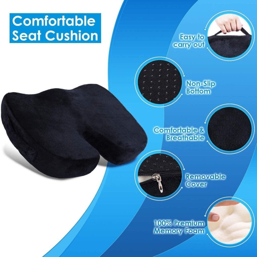 iCozyHome Coccyx Lumbar Support Pillow for Office Desk Chair Memory Foam Car Seat Cushion  Orthopedic Back Pillow for Sitting Help Tailbone Pain, Sciatica and Pressure Relief, Washable Cover