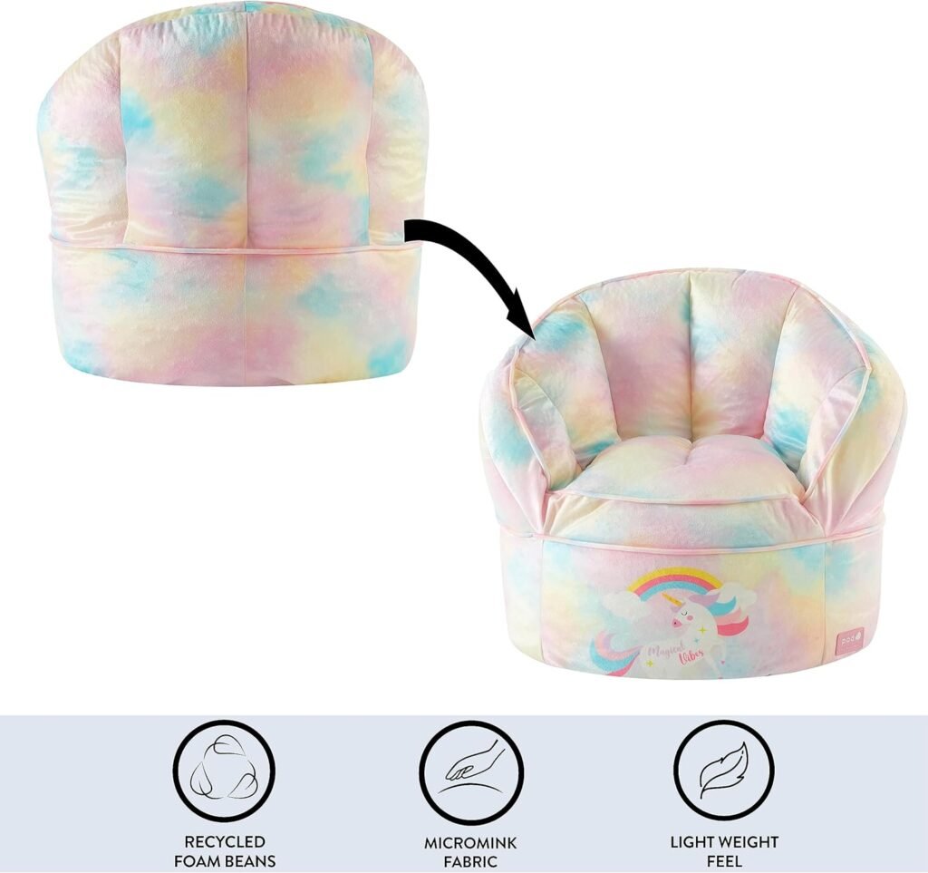 Idea Nuova Unicorn Round Bean Bag Chair for Kids, Ages 3+, Large