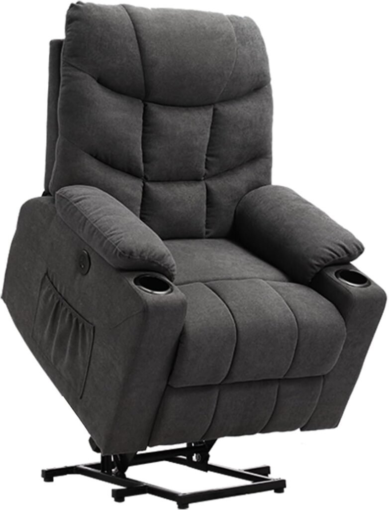 IPKIG Power Recliner Chair Lift Chairs for Elderly, Linen Electric Lift Recliner Chair with Massage and Heat for Seniors w/Lumbar Pillow, Infinite Position, Cup Holders and Side Pockets, Grey