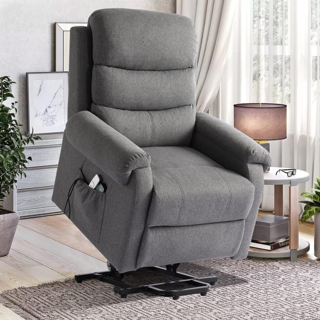 IPKIG Power Recliner Chair Lift Chairs for Elderly, Linen Electric Lift Recliner Chair with Massage and Heat for Seniors w/Lumbar Pillow, Infinite Position, Cup Holders and Side Pockets, Grey