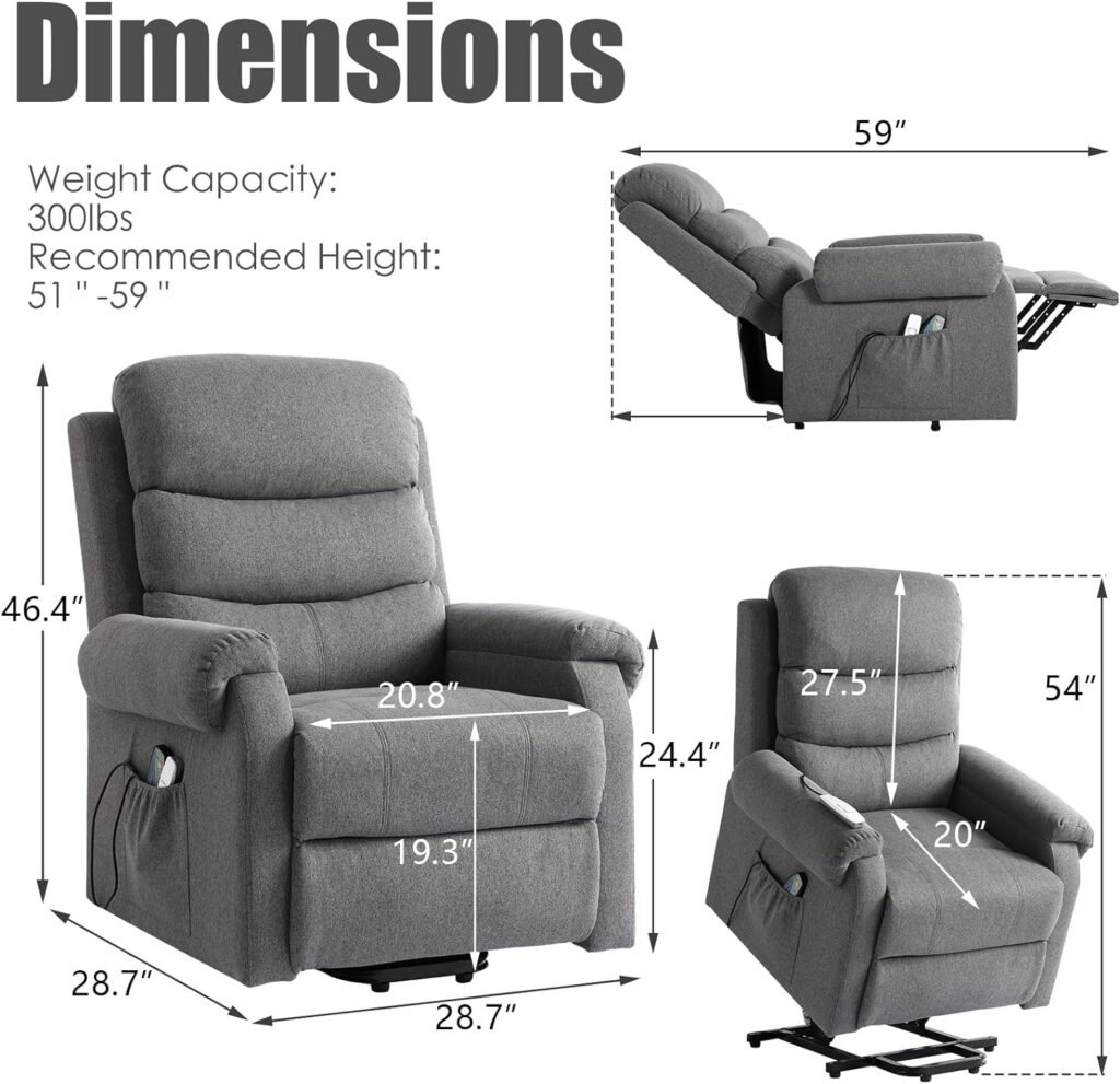 IPKIG Power Recliner Chair Lift Chairs for Elderly, Linen Electric Lift Recliner Chair with Massage and Heat for Seniors w/Lumbar Pillow, Infinite Position, Cup Holders and Side Pockets, Grey