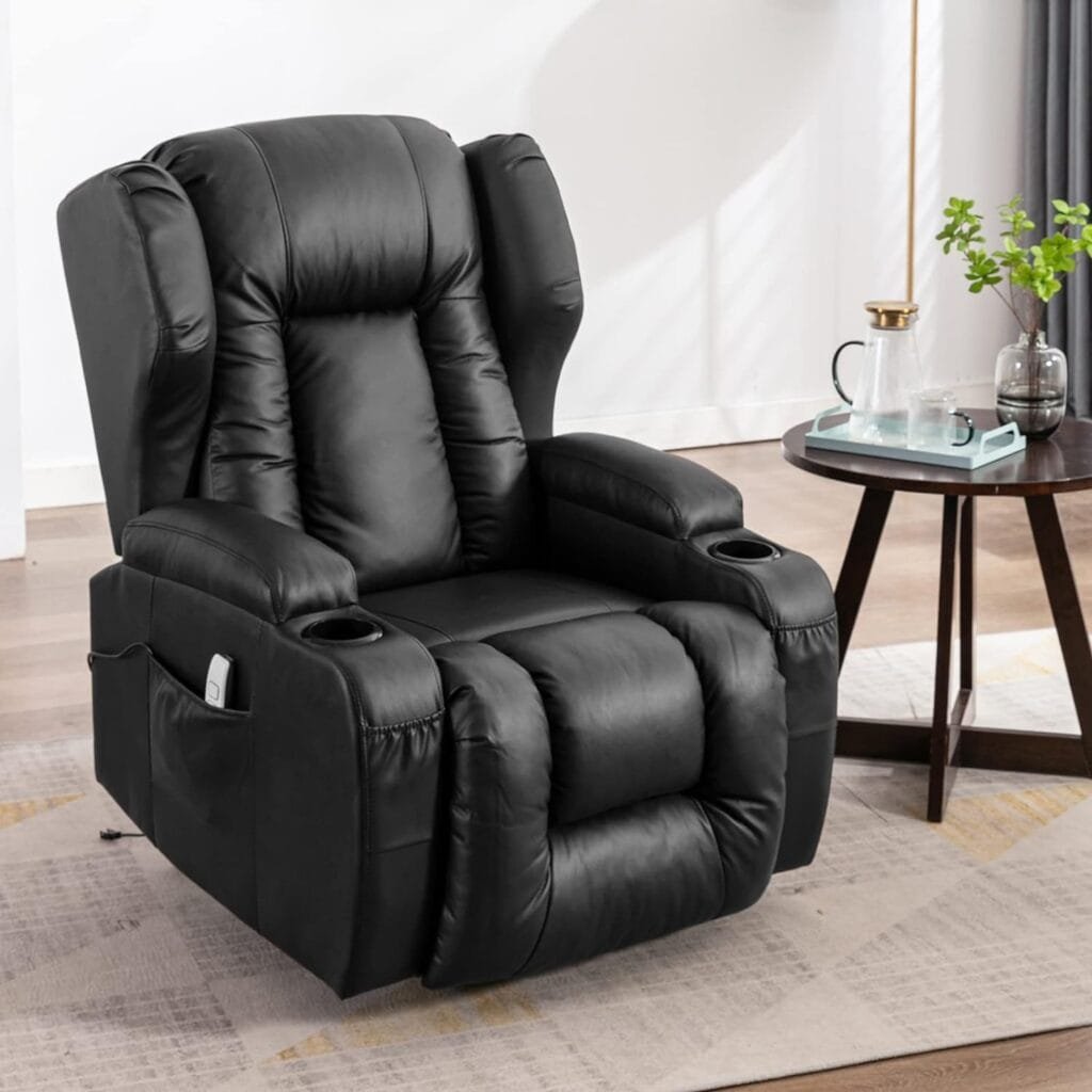 IPKIG Power Recliner Chair with Massage and Heat, Electric Recliner Chair for Adult  Elderly with USB Charge Port, Side Pockets, 8 Points Vibration Massage, Faux Leather (Black)