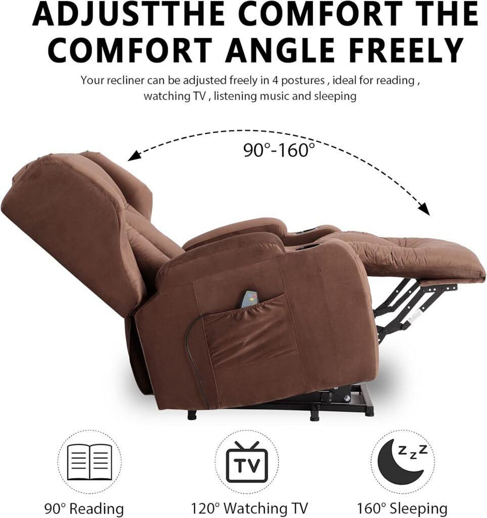 IPKIG Power Recliner Chair with Massage and Heat, Electric Wingback Recliner for Elderly with Lumbar Pillow, USB Charge Ports and Side Pockets, Linen Fabric (Lift Chair) (Blue Grey)