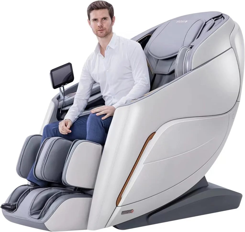 iRest A710 2023 4D Massage Chair, Full Body Shiatsu Zero Gravity Recliner with Yoga Stretching, SL Track, Intelligent Voice Control, Automatic Calfrest Extension, Calf Kneading (Beige-Open Footrest)
