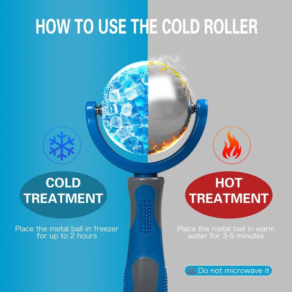 James love Cold and Hot Roller Massage Ball,Iced-Massage-Roller-Ball with Handle,Portable Fitness Ice Roller Ball Cryo Stick Cold Therapy for Relieve Muscle Pain