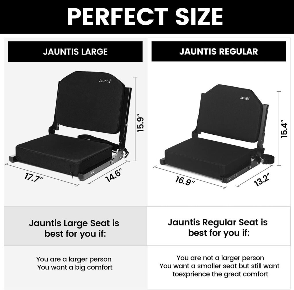 Jauntis Stadium Seats for Bleachers, Bleacher Seats with Ultra Padded Comfy Foam Backs and Cushion, Wide Portable Stadium Chairs with Back Support and Shoulder Strap