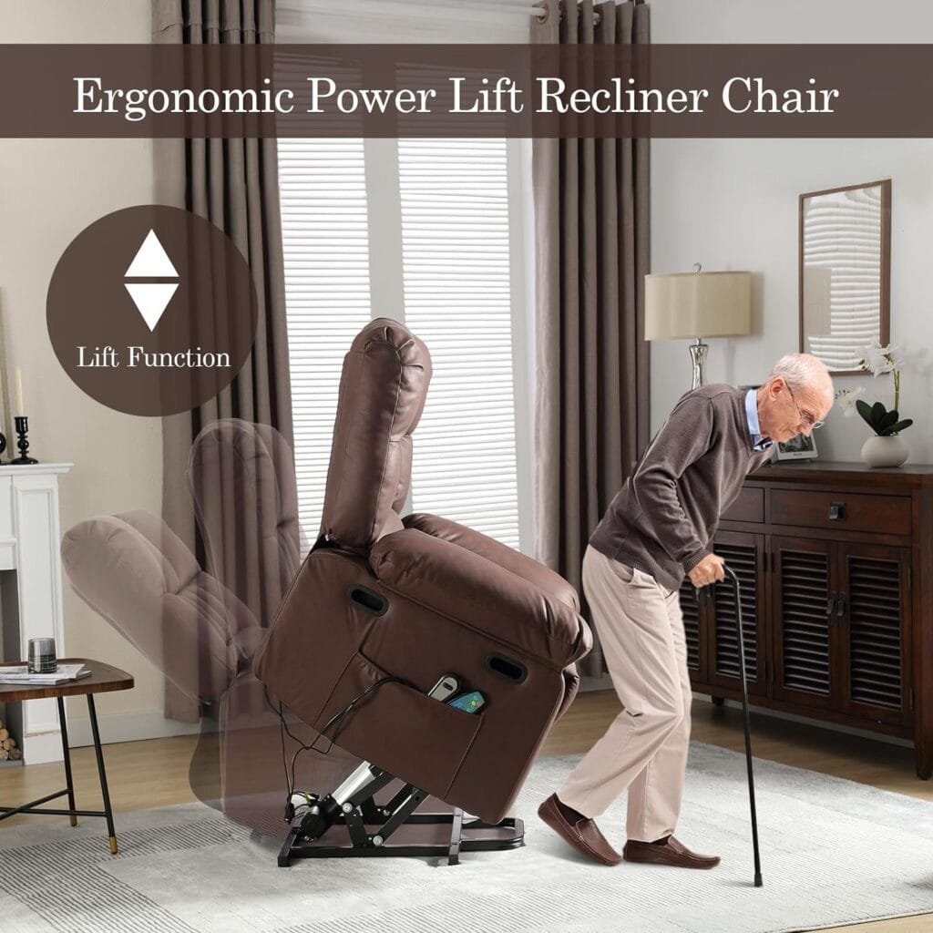 JEEOHEY Recliner Chair, Electric Power Lift Chair,Upholstered Faux Leather Massage Chair Recliner Sofa with Heated,Adjustable Modern Reclining Chair for Elderly Adults(Grey)